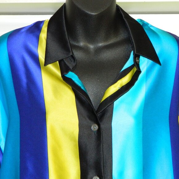 3 for/$30 Linda Allard Ellen Tracy Vintage Striped 100% Silk Blouse Size 12P - Picture 5 of 11